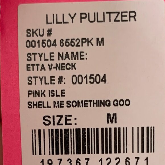 LILLY PULITZER Shell Me Something Good Etta V-Neck Tee in Pink Isle Sz MEDIUM - Picture 4 of 5